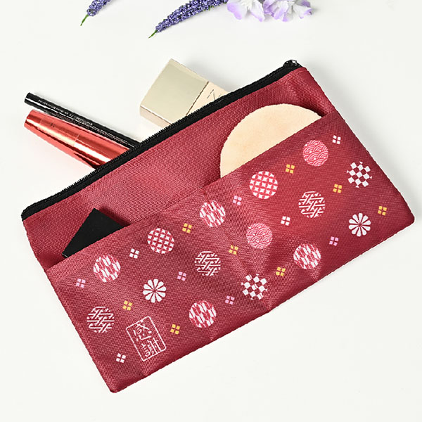 「感謝」丸小紋ポケット付きポーチ 「感謝」丸小紋ポケット付きポーチ